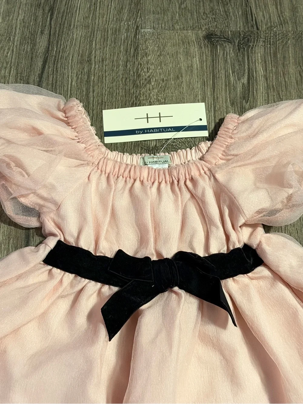 Habitual Pink Tulle Dress with Black Velvet Bow 18m Baby Toddler Girl - Picture 2 of 4